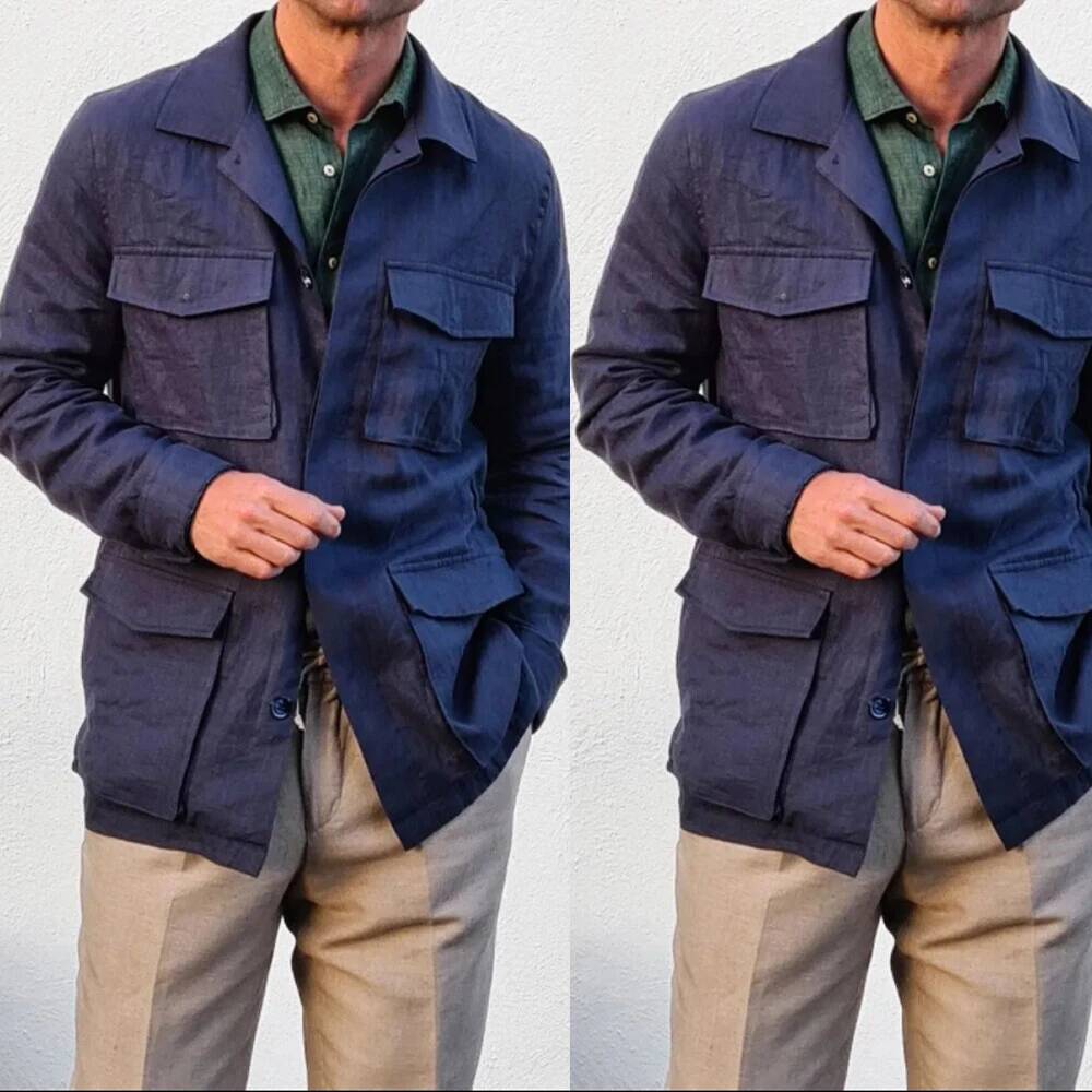 Vintage Linen Men Safari Navy  - Safari Outdoor Hunting Jackets ulasan dan harga