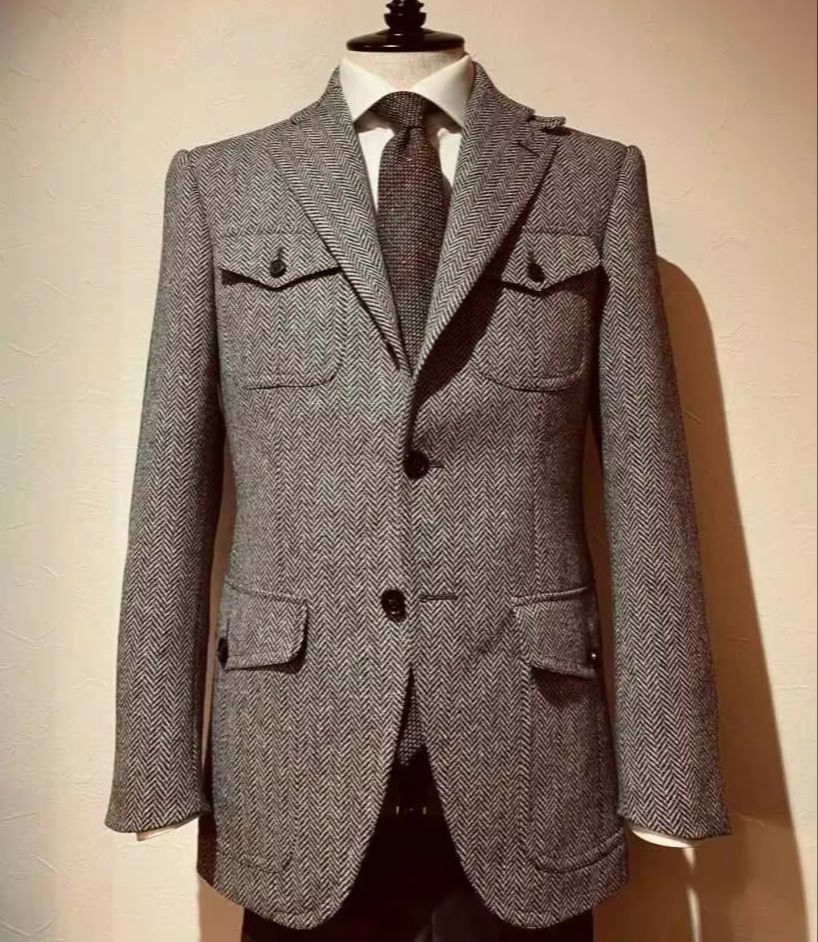 Vintage Herringbone Tweed Wool - Safari Outdoor Hunting Jackets ulasan dan harga