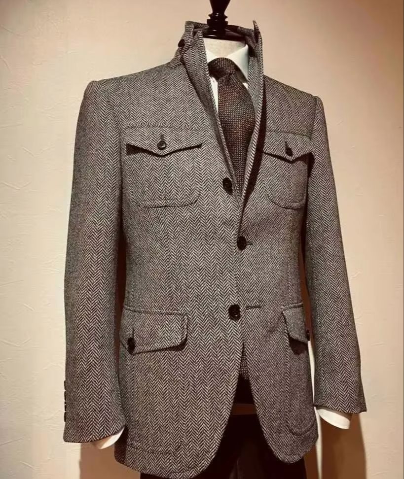 Vintage Herringbone Tweed Wool - Safari Outdoor Hunting Jackets ulasan dan harga